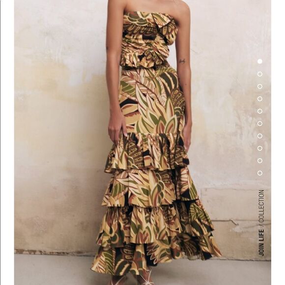 Zara linen blend ruffle printed skirt - Picture 6 of 10